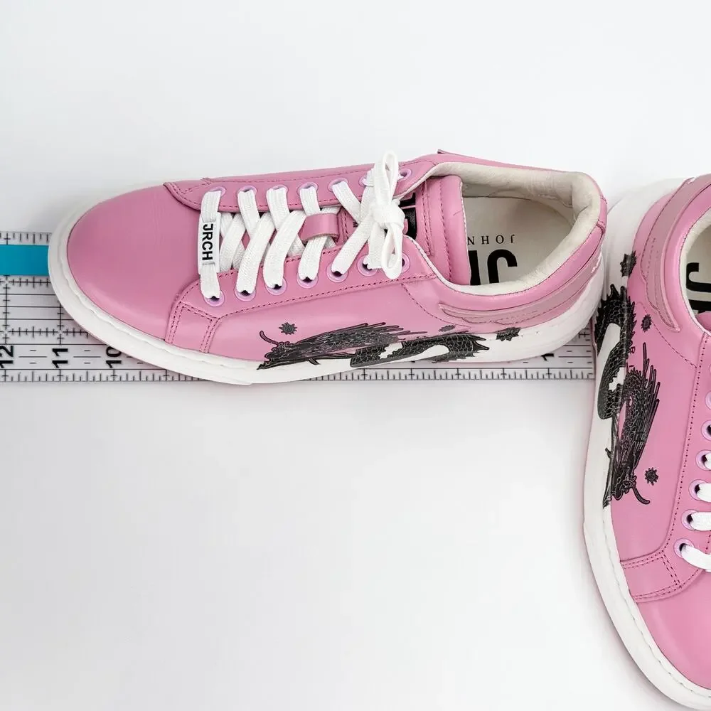 John Richmond JRCH Pink Dragon Print Leather Low Top Sneakers Women’s